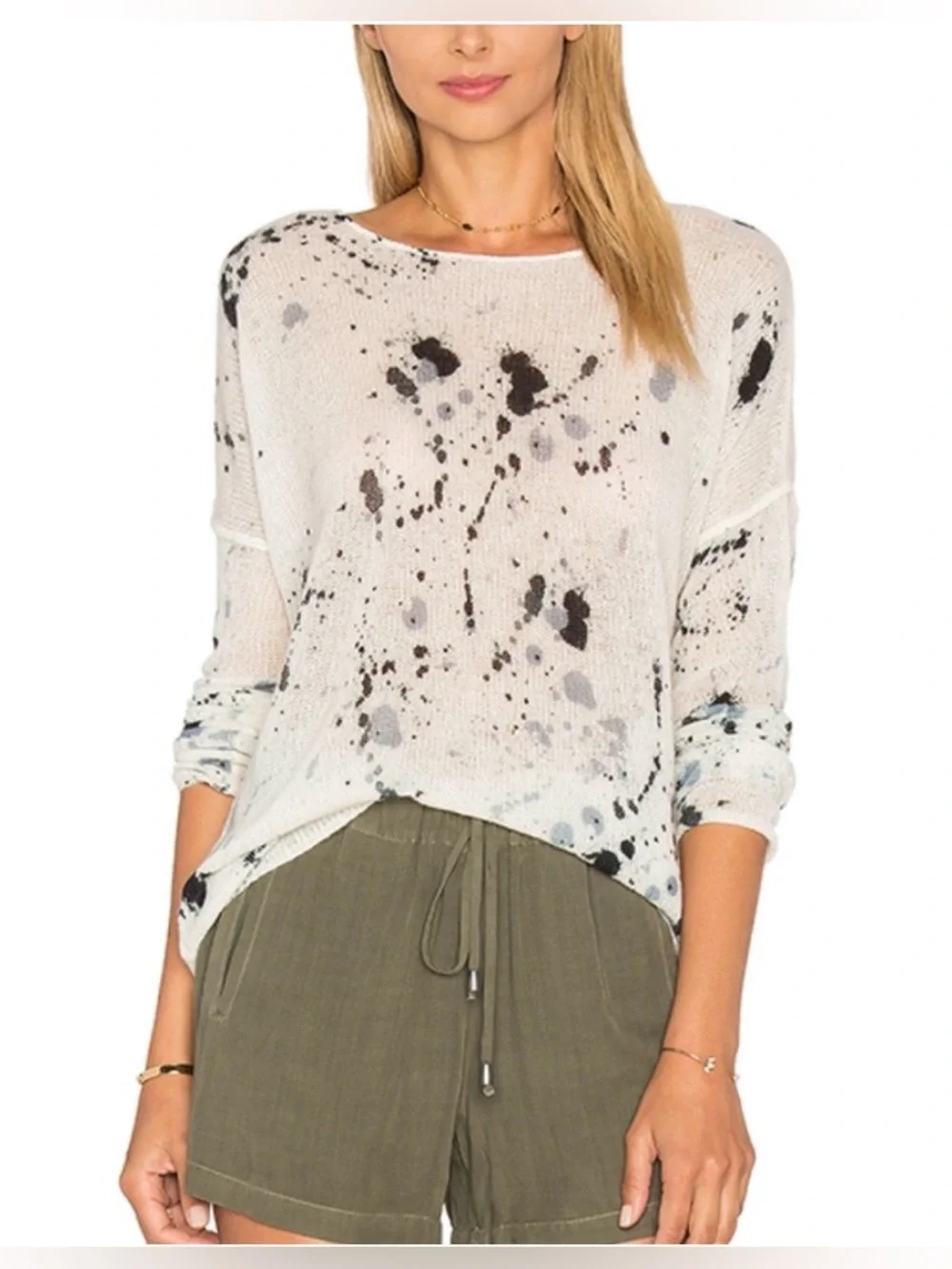 Skull Cashmere Women’s Off White 100% Cashmere Skull Paint Splatter Sz Small
